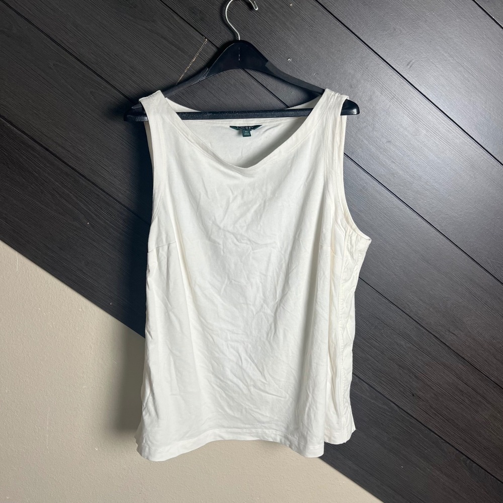 Lauren Ralph Lauren Womens White Ruched Side Tank Top 3X Cotton Casual
